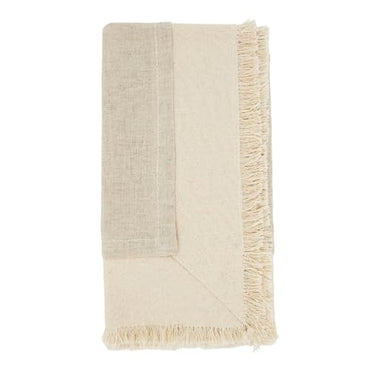 Fennco Styles Double-Layer Fringe Cotton Blend Cloth Napkins 20" W X 20" L, Set of 4 - Natural Dinner Napkins for Home, Dining Table Décor, Family Gathering, Banquets and Special Events