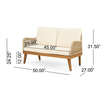 Outdoor Chat Set Acacia Wood Rope Teak Cushions 4 Piece Seats 4