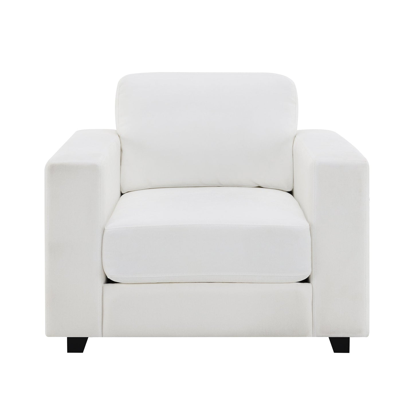 Accent Chair Mid-Century Chenille Ivory Wide Arms 7 In Cushion 39x33x33 In
