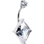 Sterling Silver 925 Cubic Zirconia Diamond Contour Solitaire Belly Ring