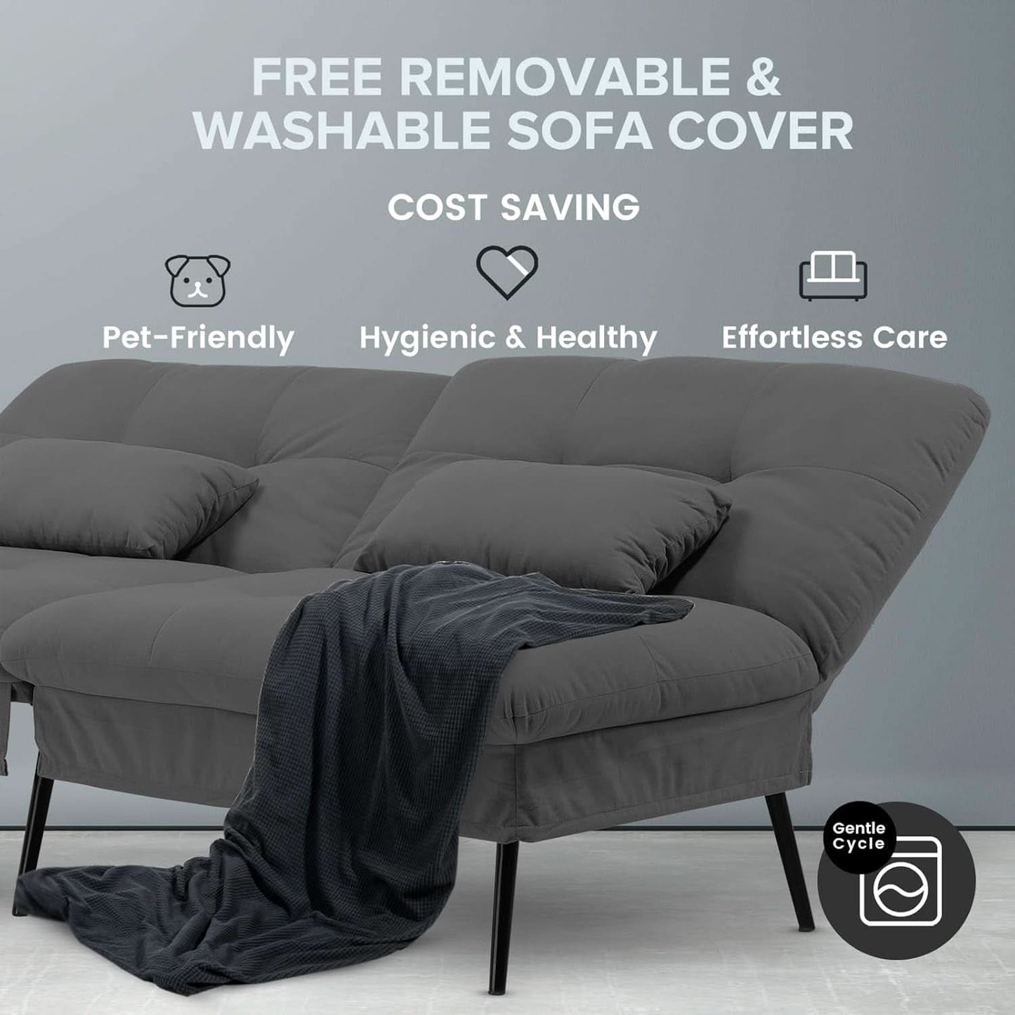 68 Inch Convertible Futon Sofa Bed With Adjustable Backrest