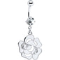 White Decorated Cubic Zirconia Flower Belly Ring