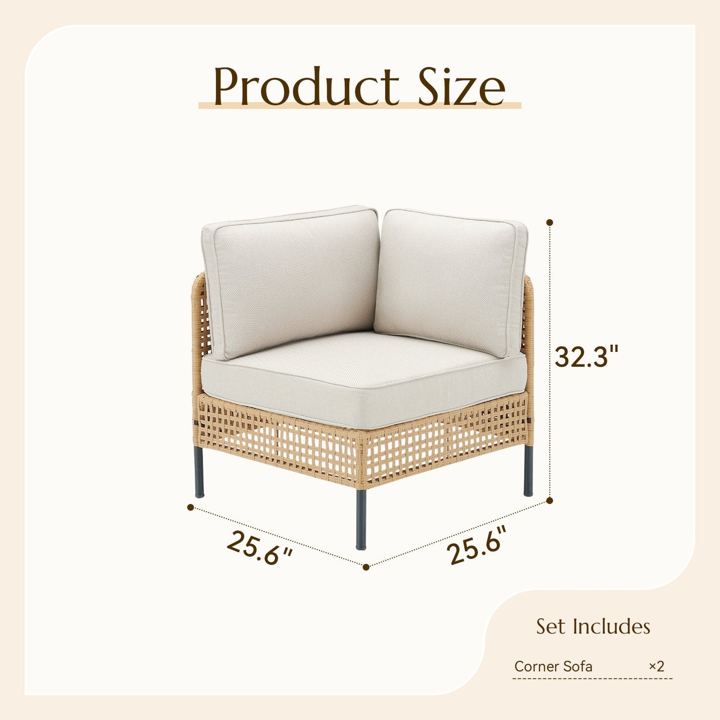 Outdoor Sectional Set Wicker Boho Beige Cushion Modular