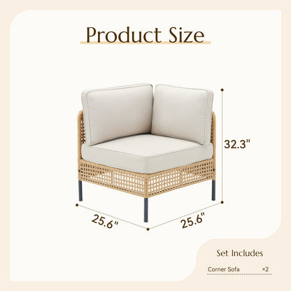 Outdoor Sectional Set Wicker Boho Beige Cushion Modular