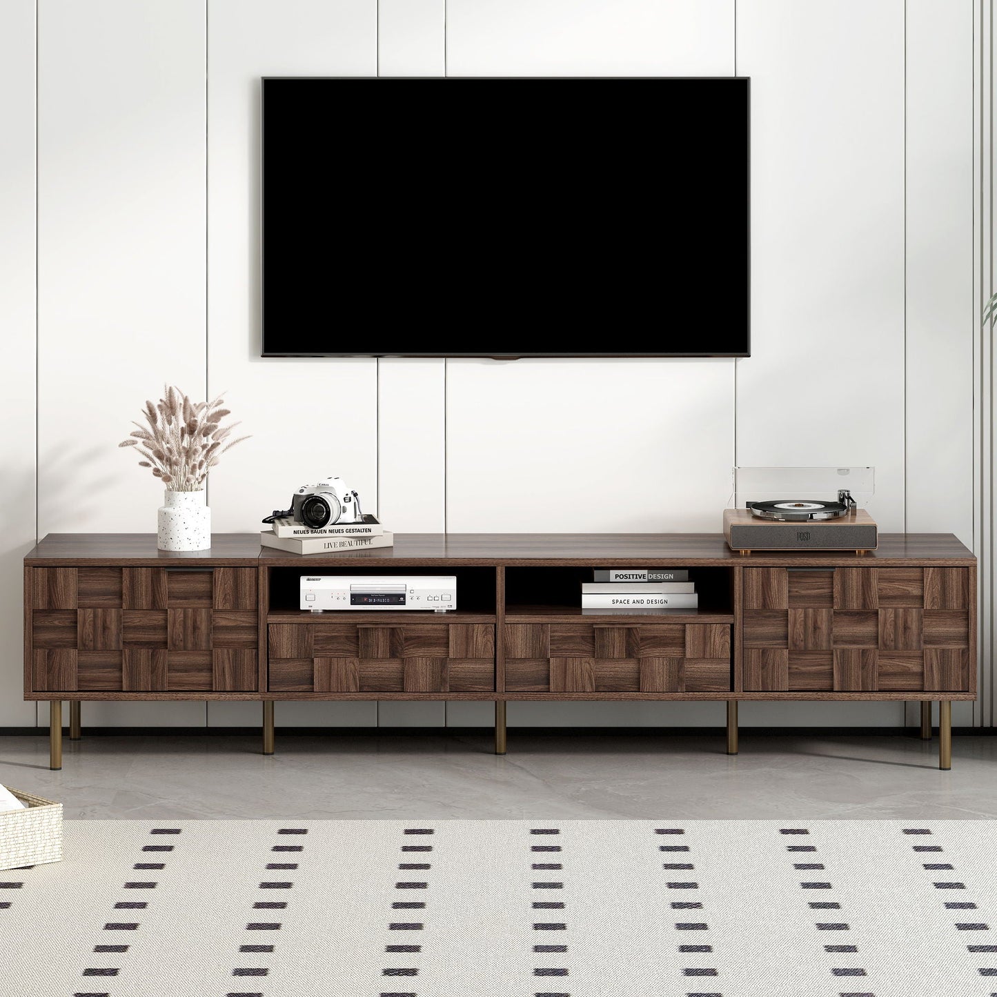 TV Stand With 2 Drawers, Media Console Table, Storage Cabinet With Cable Management