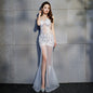 Tube top slit long evening dress
