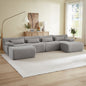 Sectional Sofa U-Shape Convertible Corduroy Gray 6 Seat Ottoman