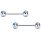 Aqua Double Front Gem Stainless Steel Barbell Set