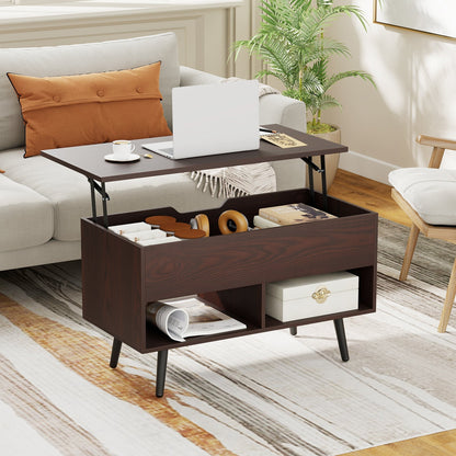 31.5 Inch Lift-Top Coffee Table with Hidden Storage and 2 Open Shelves