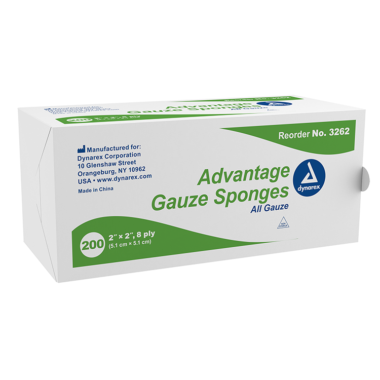 Dynarex Advantage Surgical Sponges, 2" x 2" 8 Ply  200ea/bx, 25bxs/cs (5000 Count)
