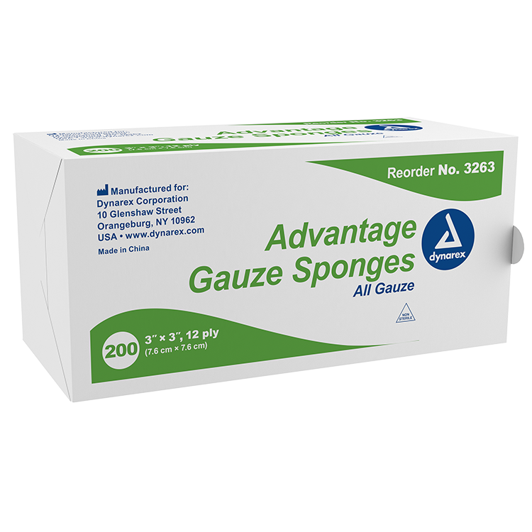Dynarex Advantage Surgical Sponges, 3" x 3" 12Ply 200ea/bx, 20bxs/cs (4000 Count)