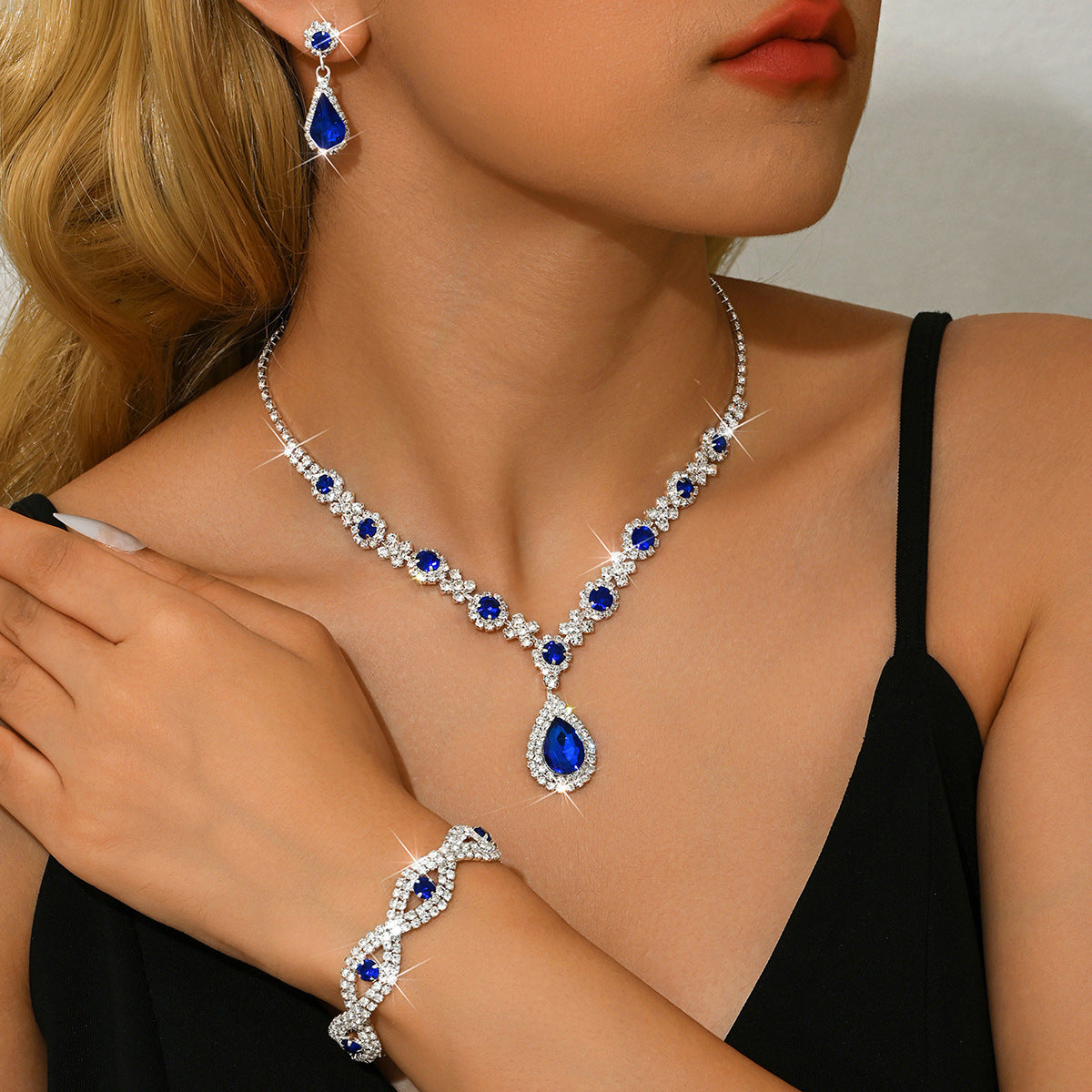 Bridal Jewelry Womens Set Cross-border European And American Crystal Water Drop