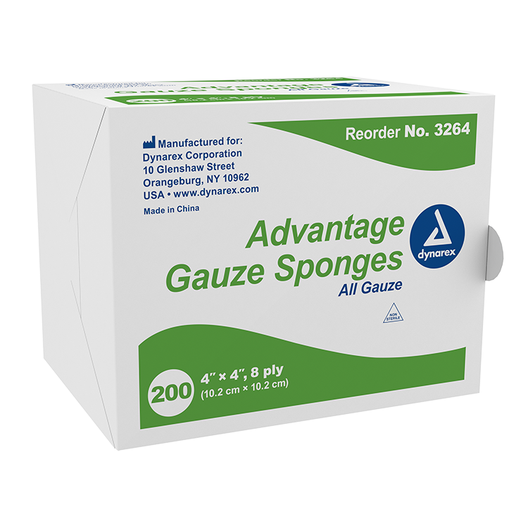 Dynarex Advantage Surgical Sponges, 4" x 4" 8 Ply  200ea/bx, 20bxs/cs (4000 Count)