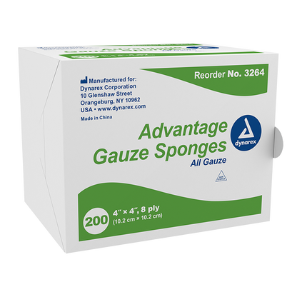Dynarex Advantage Surgical Sponges, 4" x 4" 8 Ply  200ea/bx, 20bxs/cs (4000 Count)