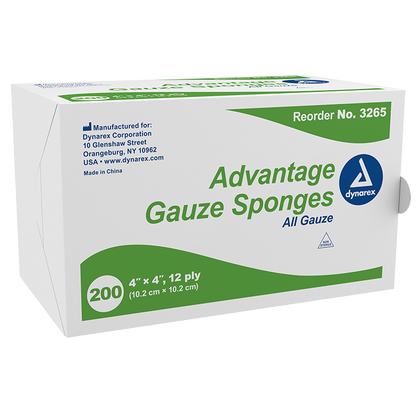 Dynarex Advantage Surgical Sponges, 4" x 4" 12 Ply - 200ea/bx, 10bxs/cs (2000 Count)