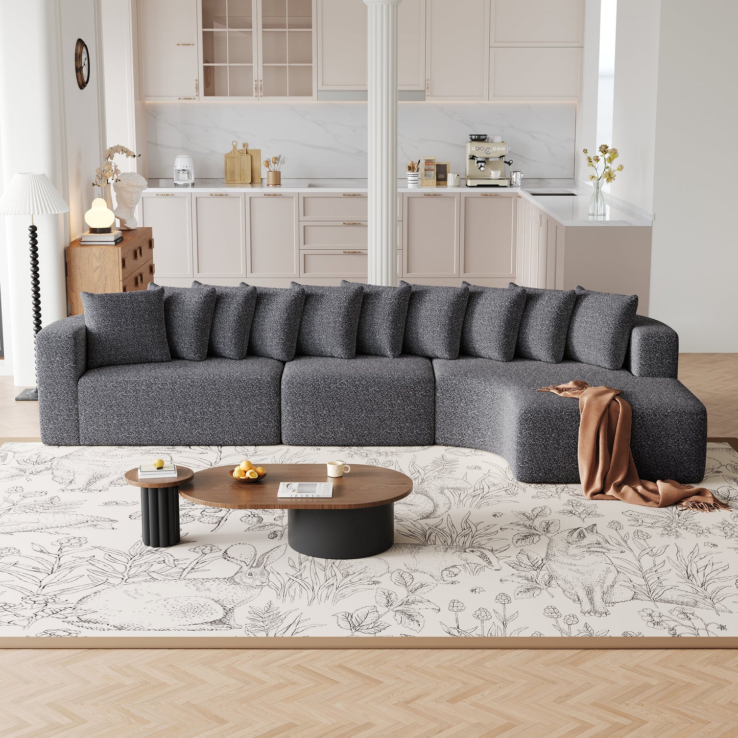Cloud Sectional Sofa 131" Gray Chenille 3-Seat Right Chaise