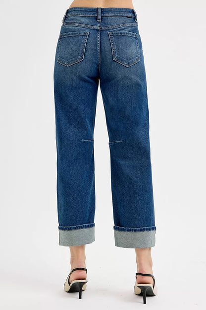 RISEN Slouchy Crop Barrel Cuffed Jeans