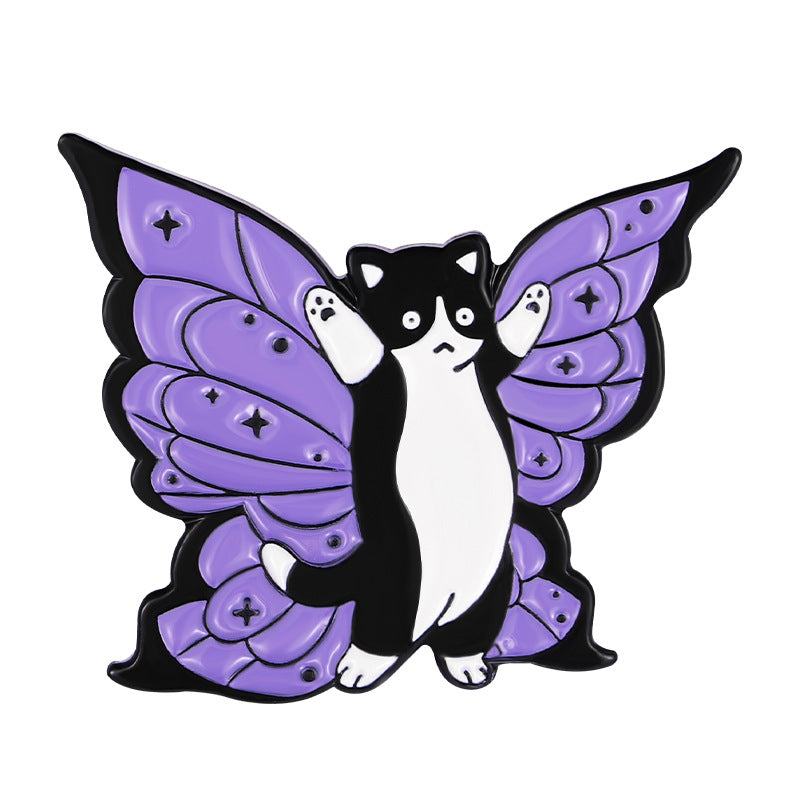 Purple Cat With Butterfly Wings Alloy Brooch Cute Accessory For Clothes And Bags