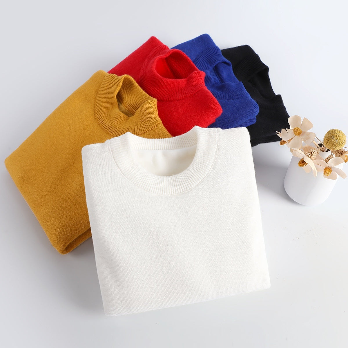Childrens Fleece-lined White Sweater Mid-length For Fall And Winter