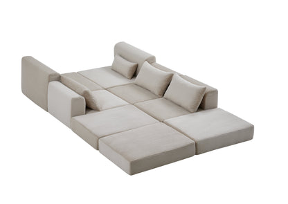 Sectional Sofa L-Shape Fabric Camel 4 Seat 100 In 5 Pillows No Assembly