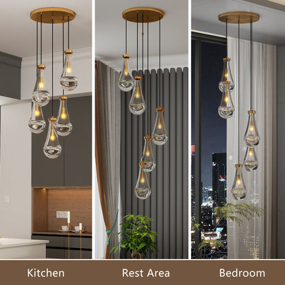 Chandelier 5-Light Cluster Pendant Brass High Ceiling Adjustable E12