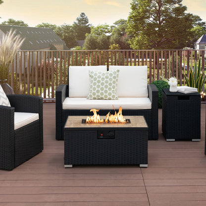32 x 20 Inch Propane Rattan Fire Pit Table Set with Side Table Tank and Cover