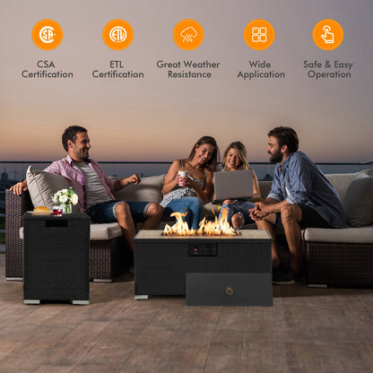 32 x 20 Inch Propane Rattan Fire Pit Table Set with Side Table Tank and Cover