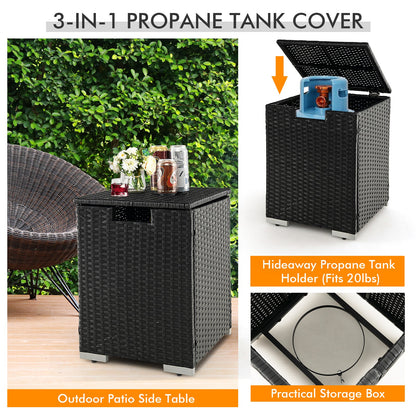 32 x 20 Inch Propane Rattan Fire Pit Table Set with Side Table Tank and Cover