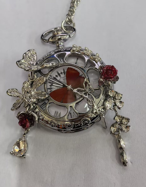 Couples Teal And Green Butterfly Animated Pocket Watch For Graduation Season