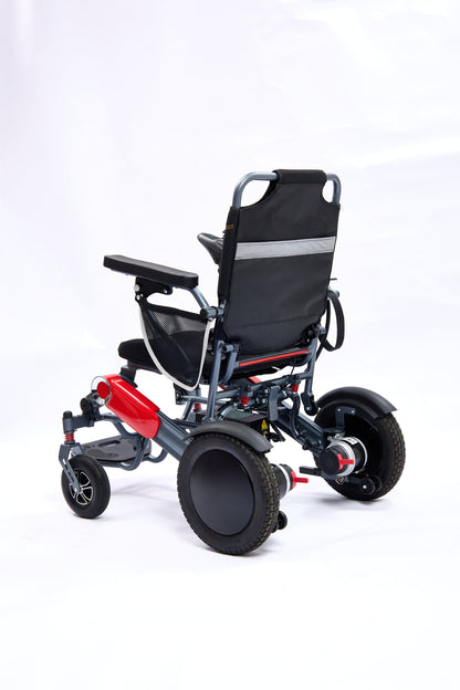 Wheelchair Electric Foldable Aluminum 40 Mile Dual Battery Black Red 42 In