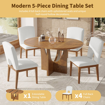 Modern 5-Piece Extendable Round Dining Table Set with 16.2inch Removable Leaf