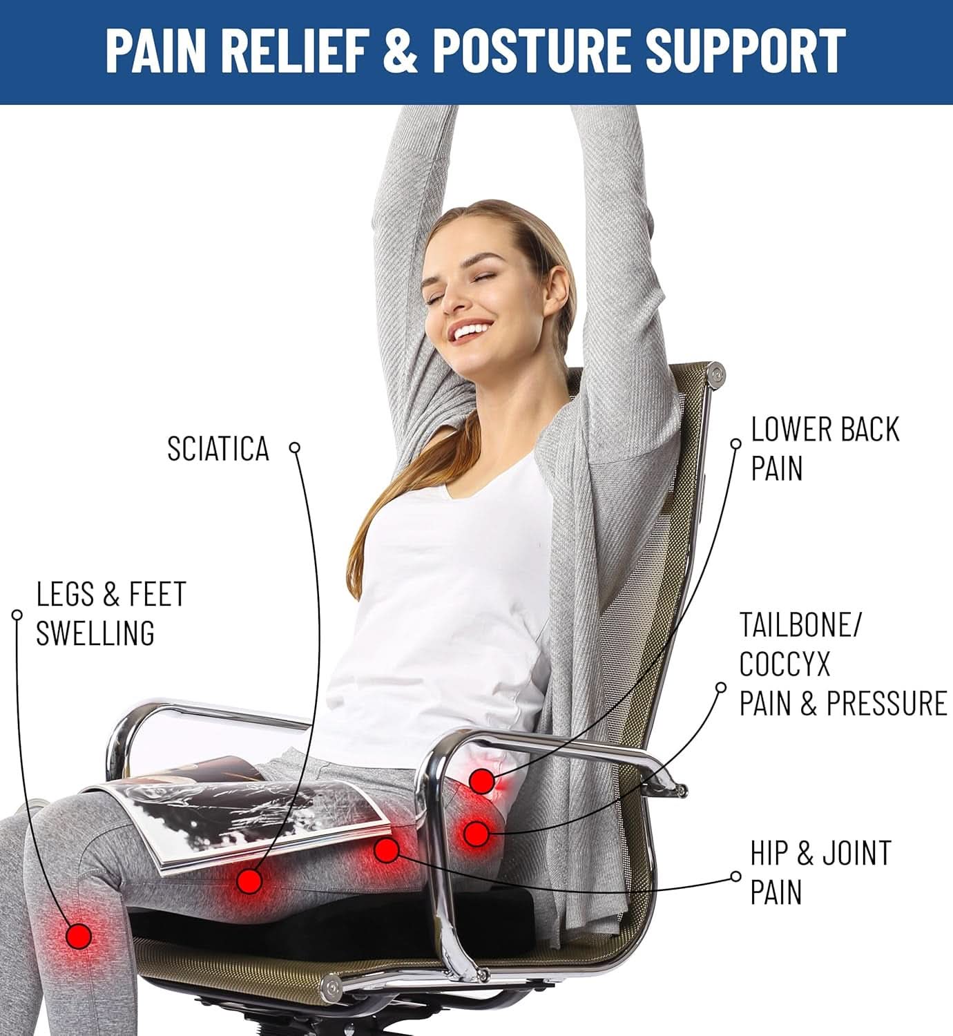 Memory Foam Office Chair Seat Cushion For Tailbone Pain