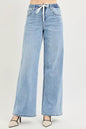 RISEN Elastic Band Slouchy Wide Jeans with Drawstring