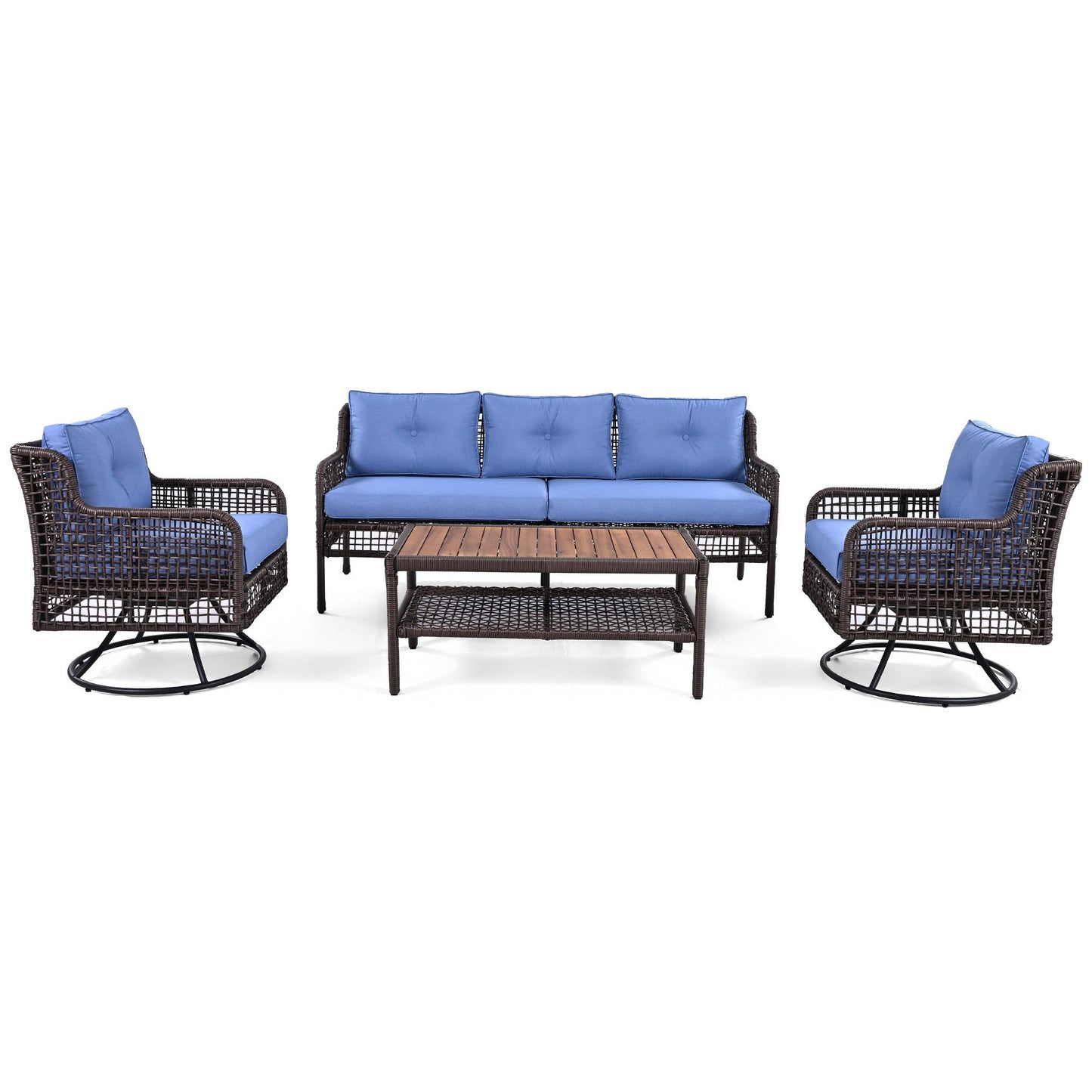Outdoor Patio Set PE Rattan 4 Piece Swivel Chair Seats 5