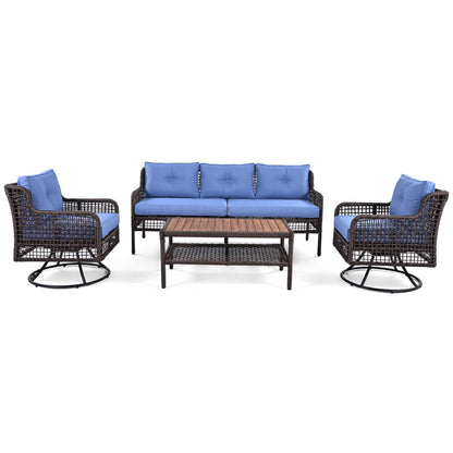 Outdoor Patio Set PE Rattan 4 Piece Swivel Chair Seats 5