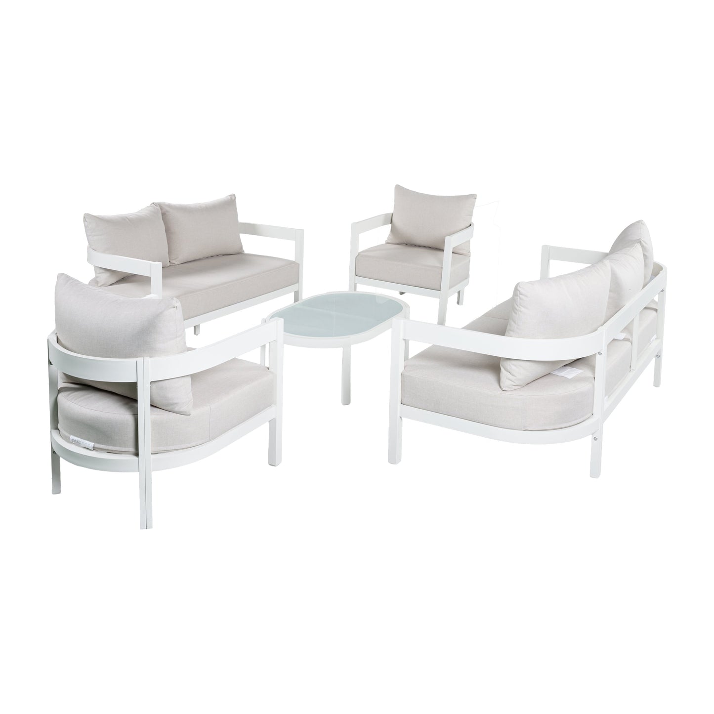 Outdoor Conversation Set Aluminum White Curved 5 Piece Seats 7