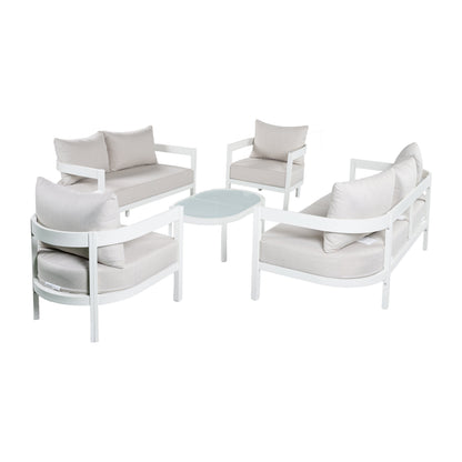 Outdoor Conversation Set Aluminum White Curved 5 Piece Seats 7