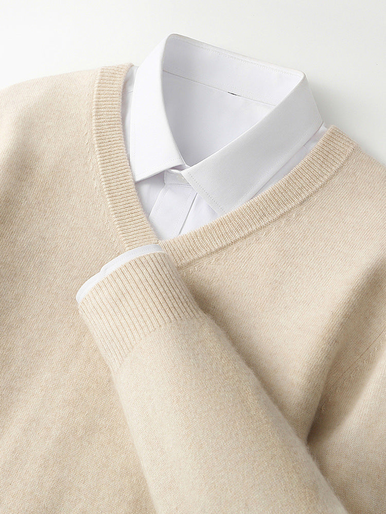 V-neck Cashmere Sweater Loose Fit Extra Thick