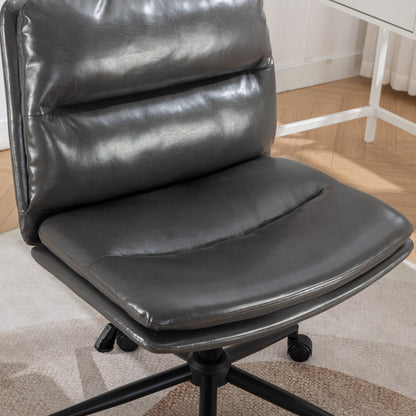 Office Chair Swivel Criss-Cross PU Leather Gray Iron Base Adjustable Height
