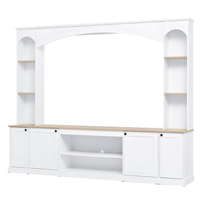 Entertainment Center Arched Wall Unit White MDF Fits TV 91.6x14.9x73.8 In