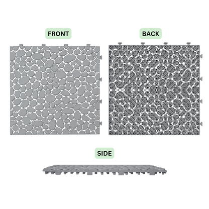 Pebble Stone Pattern 12x12 in. Gray Interlocking Deck Tiles Waterproof Plastic