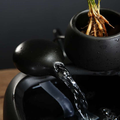 Ceramic Flowing Water Fountain with Mist – Desktop Zen Humidifier Ornament