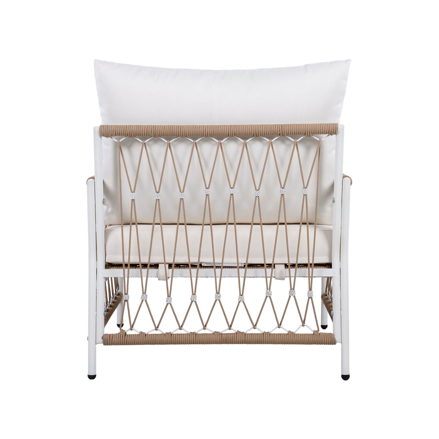 Outdoor Patio Set Bohemian Rope Steel Beige 3 Piece Glass Top Table