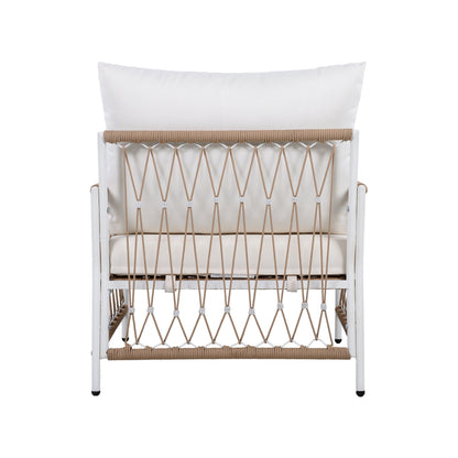 Outdoor Patio Set Bohemian Rope Steel Beige 3 Piece Glass Top Table