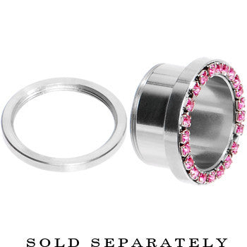 18mm Stainless Steel Pink Gem Screw Fit Tunnel