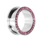 7/8 Stainless Steel Pink Gem Screw Fit Tunnel