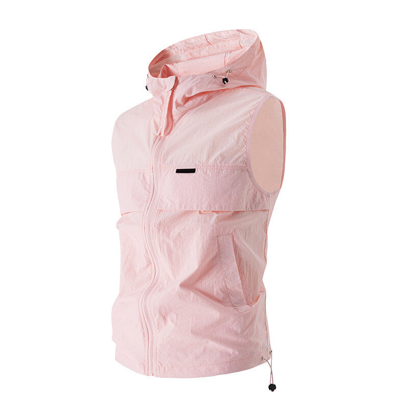 New Mens Sun-protective Jacket Hooded Sleeveless Vest