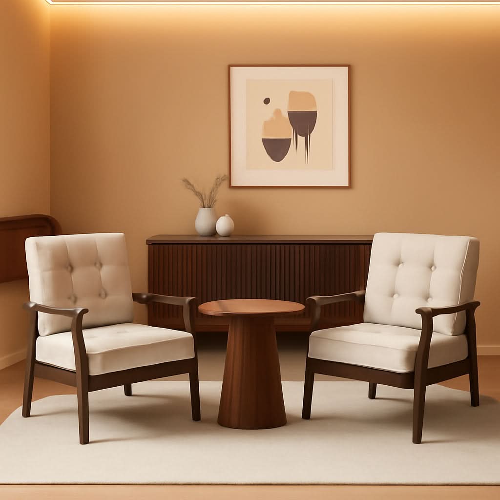 Mid-Century Fabric Upholstered Armchair Set Of Two