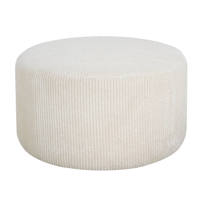 Upholstered Round Ottoman, Beige, Corduroy