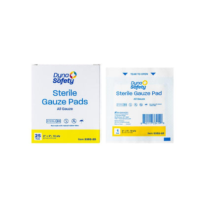 Dynarex Gauze Pad - Sterile 1's, 2" x 2" 12 Ply - 25ea/bx, 28bxs/cs (700 Count)